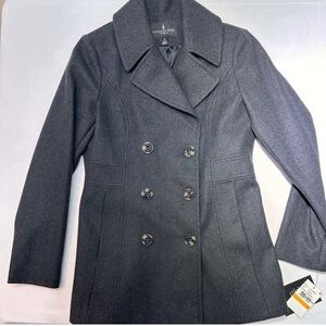 NWT London Fog Charcoal Double-Breasted Peacoat